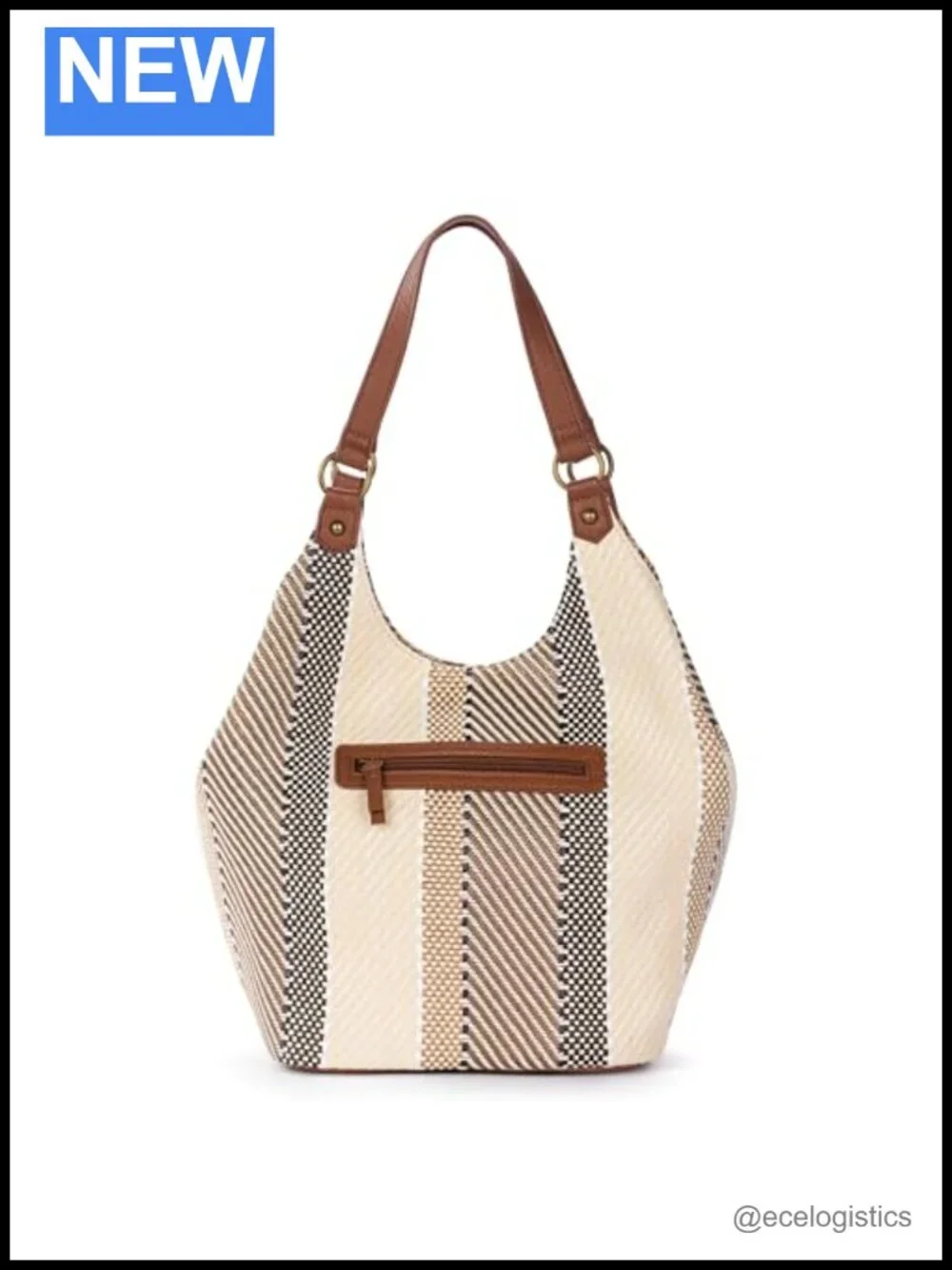 Large Shopper Shoulder Bag Tote with Double Straps & Zipper Pockets